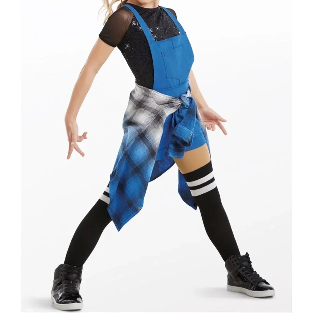 Weissman Dance Wear Sequin Short Sleeve Top and Cotton Bright Blue Shortalls Set